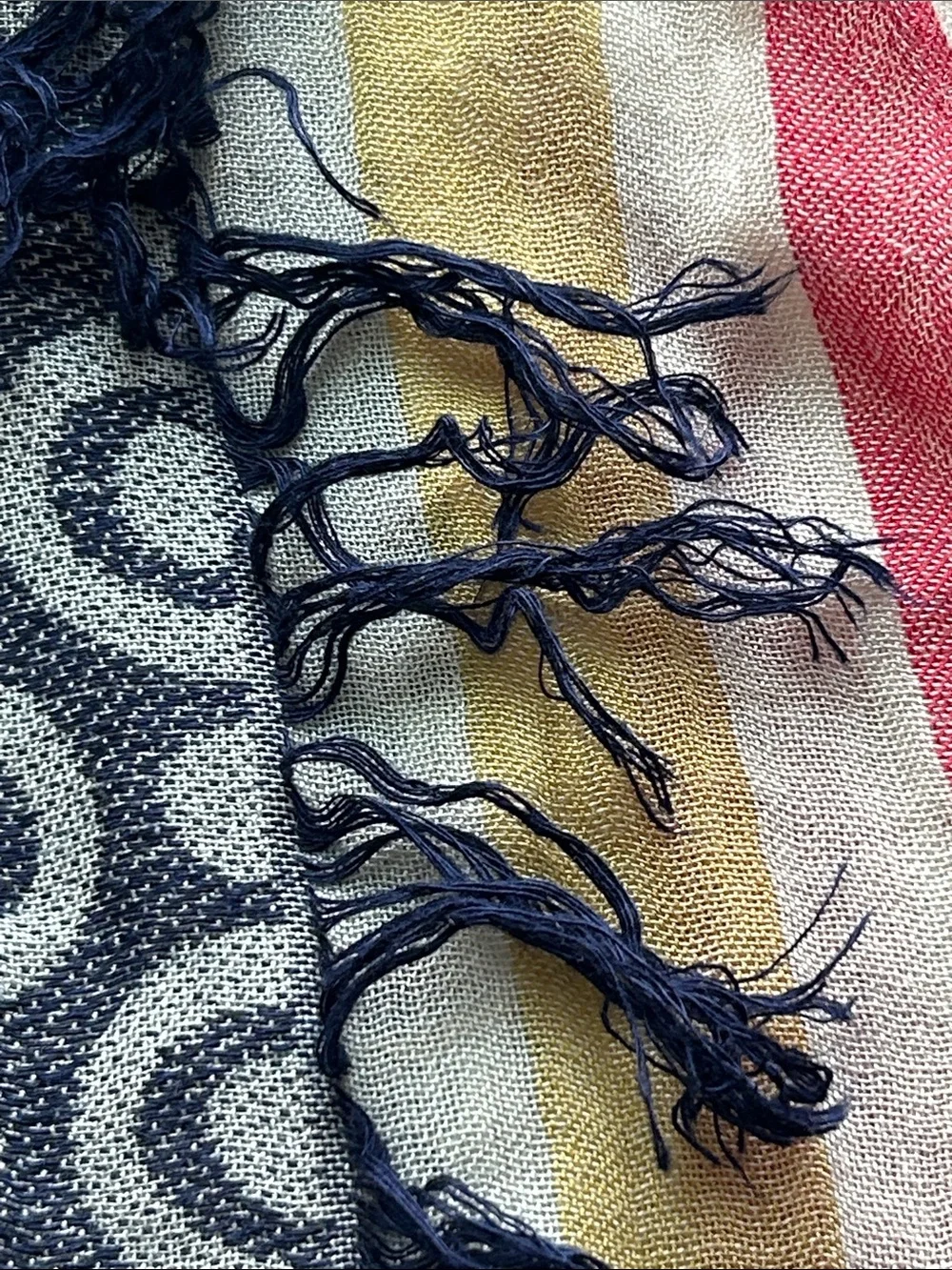 🆕 navy red yellow cream classicPatterned Infinity Scarf with Stripes